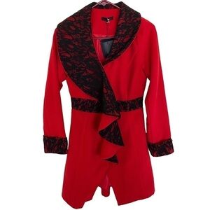 Ryu: Single Breasted with Lace Detail Ruffle Pea Coat Jacket, NWT, Size …